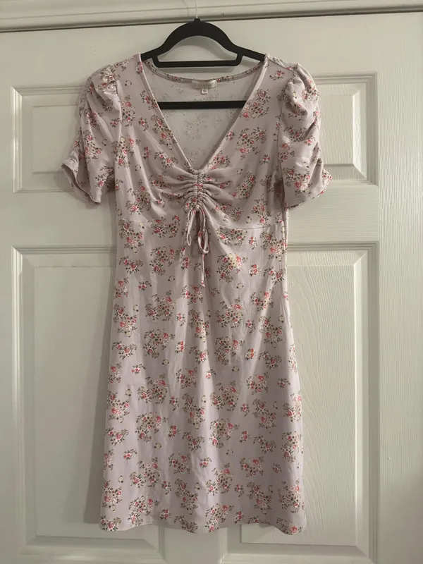 Ultra Flirt Light Pink Floral Tie-Front Mini Dress - Image 2