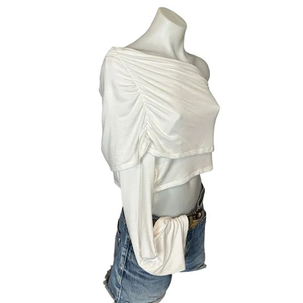 Lovers + Friends White One Shoulder Crop Top XL Wrap Bodycon Revolve $100 NEW - Image 7