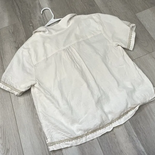 Marine Layer Shirt embroidered button up crop womens Cream (medium) resortwear - Image 4
