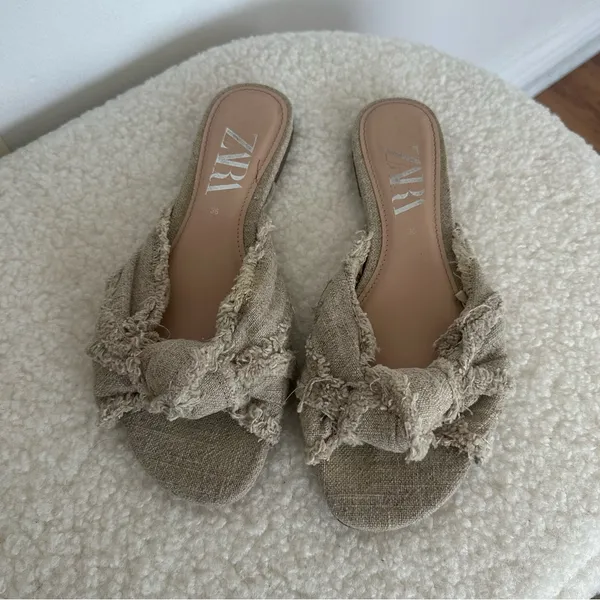 Zara Tan Mules with Frayed Detail - Image 3