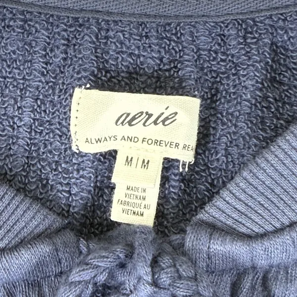Aerie Blue Textured Boho Tassel Tie Split Neck Puff Sleeve Top Size‎ Medium - Image 3