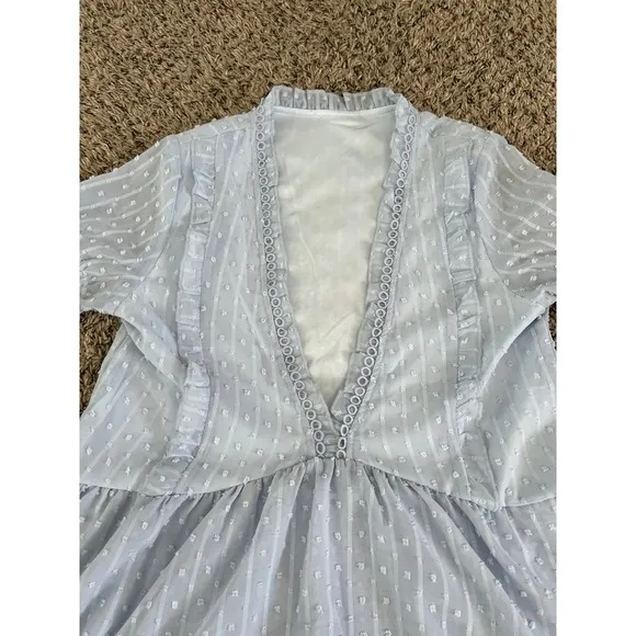 NWOT Women's sky blue chiffon‎ boho short sleeve shirt size small - Image 2