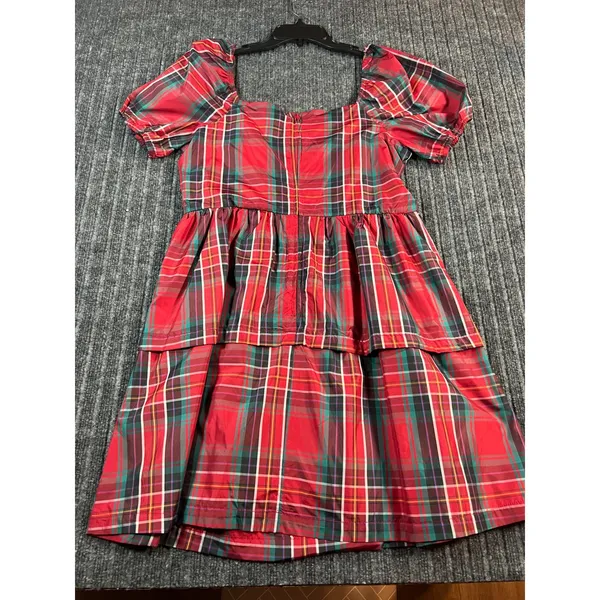 COPPER KEY Plaid Tiered Mini Dress Women Large Red Puff Sleeve Square Neck‎ NWT - Image 7