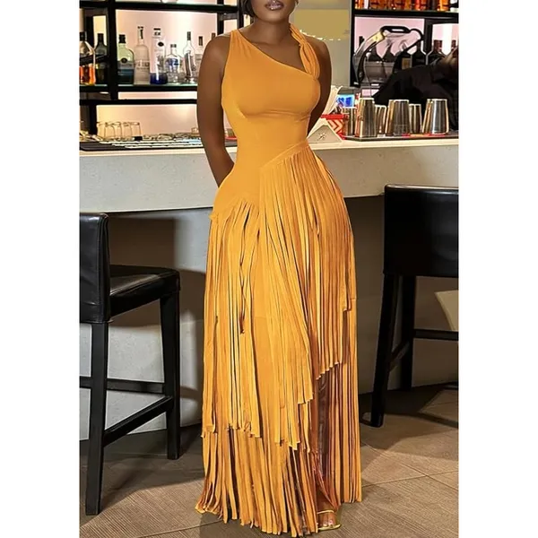 NWT ~ Women's Long Sleeveless Light Orange Fringe Maxi Party Dress ~ Size XL - Image 3