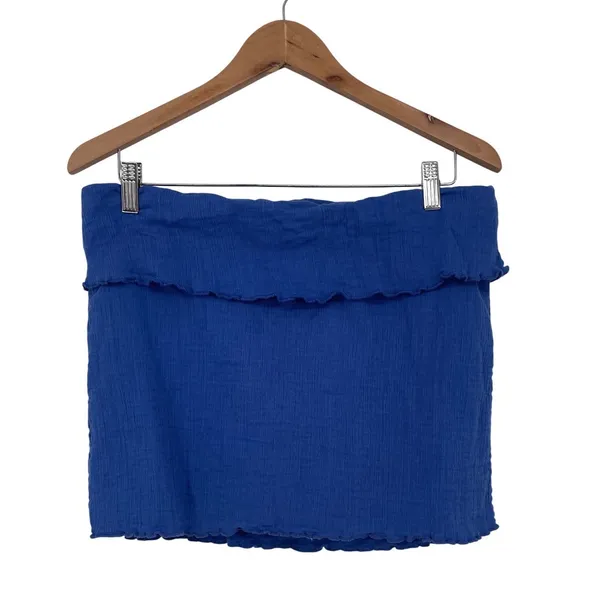 Free People Blue Gauze Ruffle Smocked Tube Skirt Mini Size L - Image 2