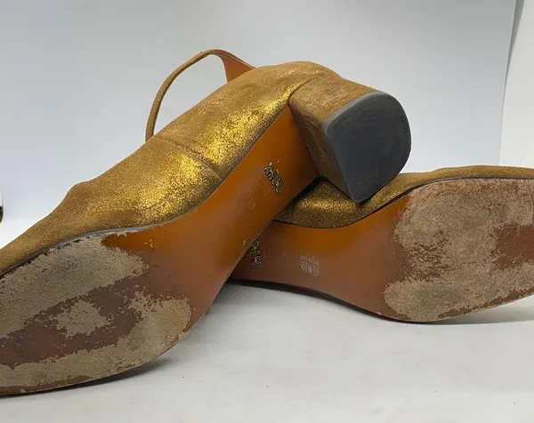 Coach Gold Suede Kitten Heels Ankle Straps 8.5 - Image 8
