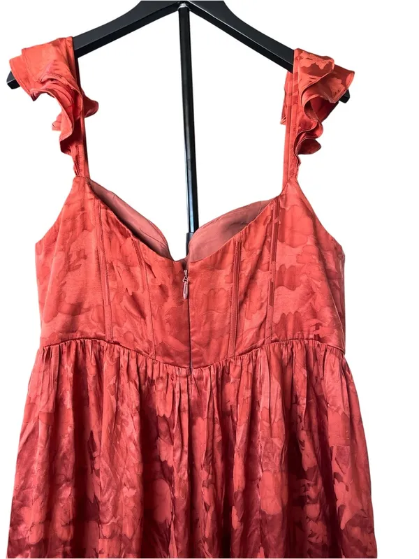 Azazie Atelier Terracotta Floral Jacquard Maxi Dress Size 18 - Image 9