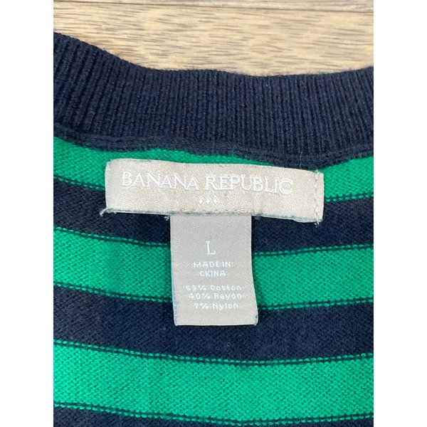 Banana Republic Navy Green Striped Sweater Dress Long Sleeve Cotton Size L - Image 2
