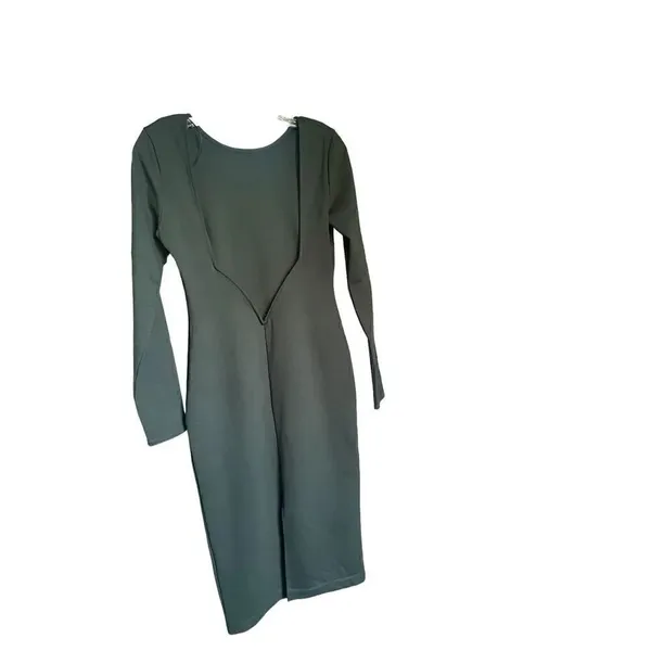 NWT Lulus Olive Green Open Back Long Sleeve Round Neck Dress Size L Party Knee L - Image 7