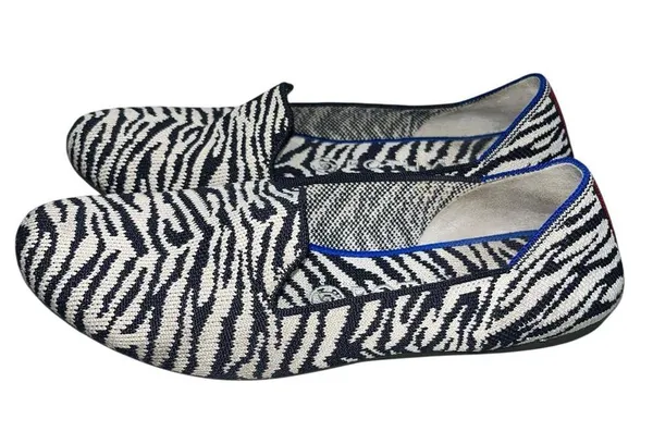 Rothy's The Almond Loafer Zebra Print Navy Blue & White Loafers Flats Shoes 8 - Image 4
