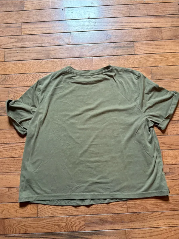 SHEIN Olive Green Cropped Short Sleeve T-Shirt Womens Size L Minimalist Basic - Image 3