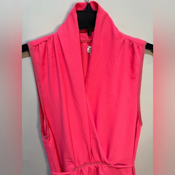 Aritzia Wilfred Sabine‎ Hot Pink Mini Tie Dress sz M - Image 2