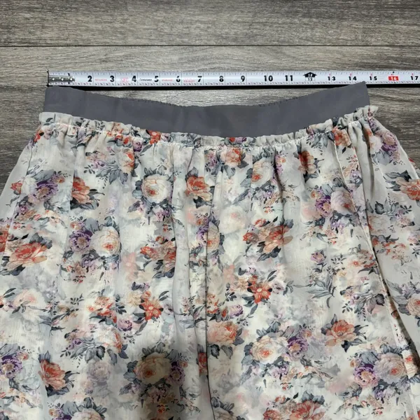 MIKAROSE Women Floral Chiffon Midi Skirt Gray‎ Waistband Ruffle Hem Size M - Image 11