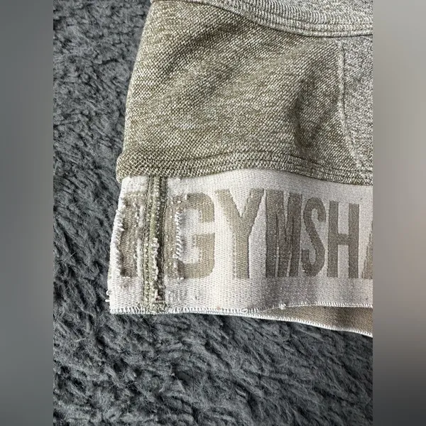 Gymshark Flex Sports Bra Greenish/Gray with Tan Band | Size M/L - Image 6