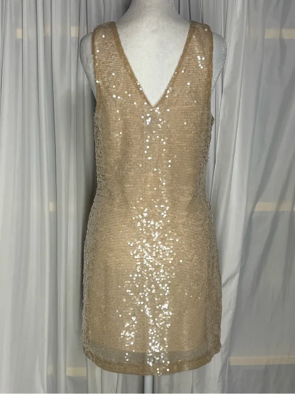 🆕 A New Day Womens Champagne Sequin V-Neck Mini Dress Size XS - Image 4