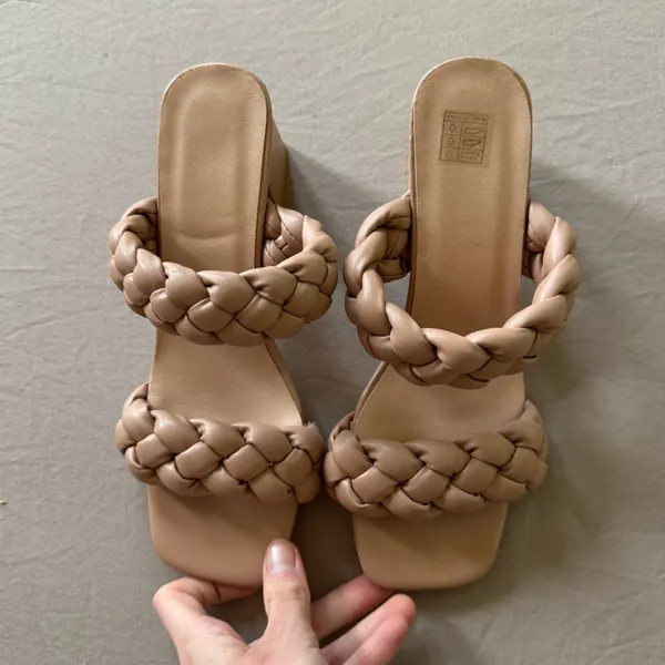 Braided Strap Heeled Sandals Tan Size 6 - Image 3