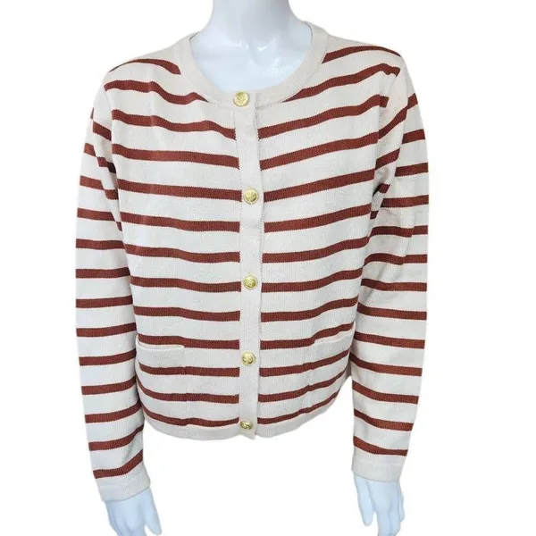 NWT Automet Cream & Rust Orange Striped Cardigan (M) - Image 3