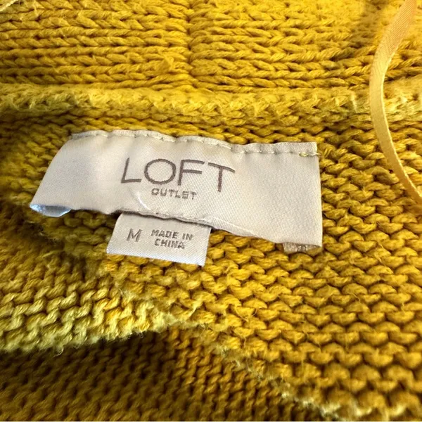 LOFT Mustard Yellow Open Front Knit Cardigan Sweater Medium - Image 3