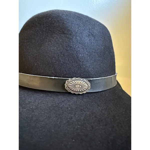 100% Wool Black Floppy Hat - Wide Brim with Silver Concho Band - 57cm‎ Coachella - Image 7