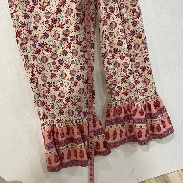 BOG Collective Floral Smocked Jumpsuit M Boho Wide Leg Puff Sleeve NWT - Image 6