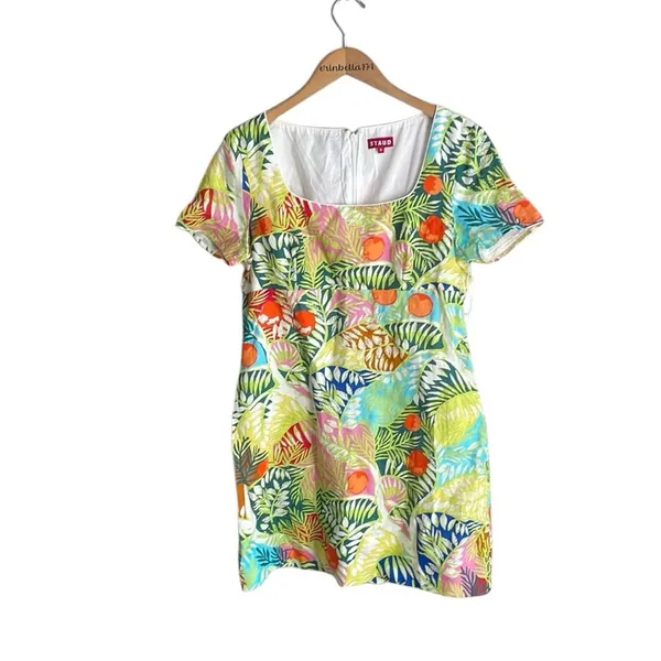 STAUD Sandra Linen Mini Dress Capri Tree - Image 4