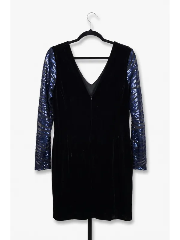 Lane Bryant Black Velvet Sheath Dress Navy Sequin Sleeve V-Neck V-Back Size 18 - Image 2