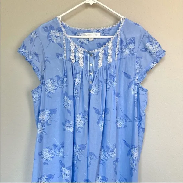 Eileen West Blue Hydrangea Woven Cotton‎ Nightgown S - Image 3