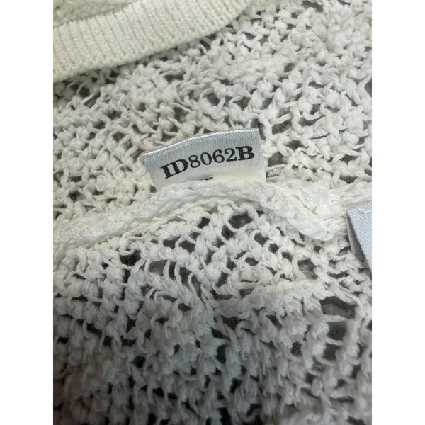 Ann Taylor Cardigan Women XL Cream Open Front Crochet Knit Pointelle - Image 12