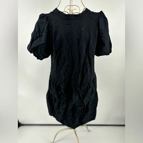 Zara Black 100% Cotton Puff Sleeve Mini Dress Crew Neck Size Medium - Image 11
