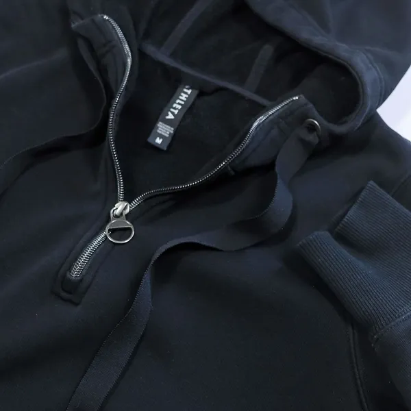 Athleta Cozy Karma 1/4 Zip Hoodie Women Medium Black High Low Hem Thumbhole Top - Image 8