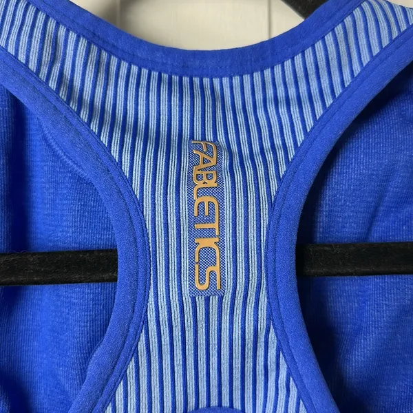 Fabletics Seamless Fusion Low Impact Bra Blue/Gold - Image 8