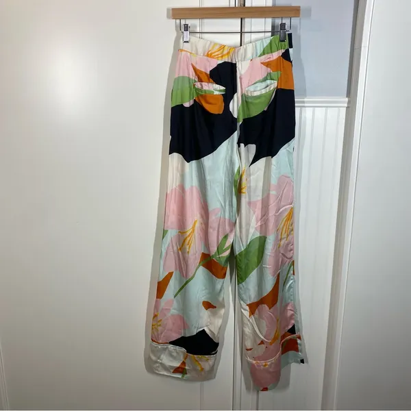 Great Jones Pants Wide Leg Multi Floral size 4 coastal Beachy resortwear Flowy‎ - Image 8