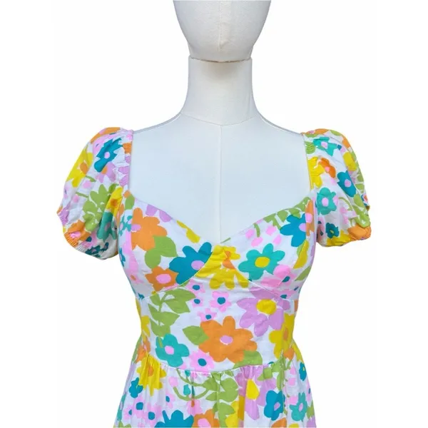 Show Me Your Mumu Cathy Floral Mini Dress Multicolor S Puff Sleeve Open Back - Image 3