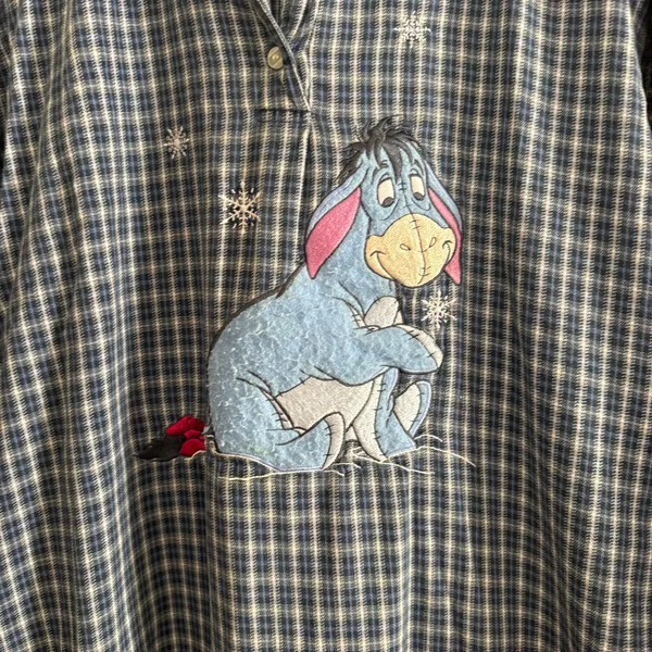 90s Vintage The Disney Store Blue Plaid Eeyore Nightshirt Nightgown Sm / Medium - Image 4
