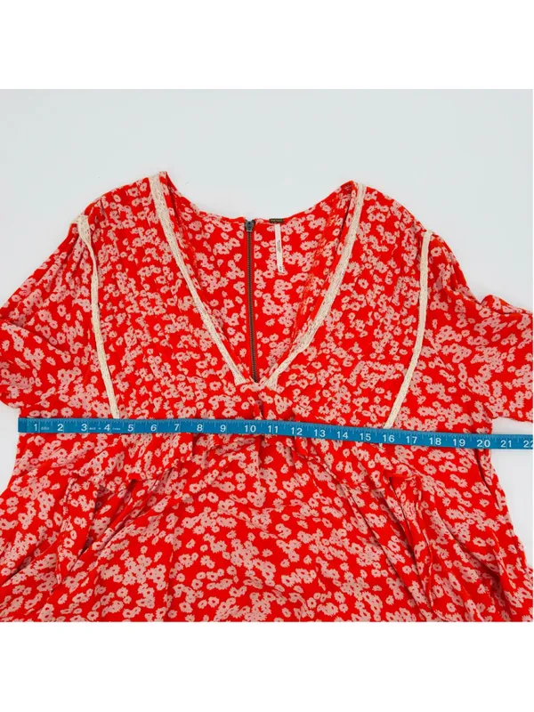 Free People Floral Mini Baby Doll Dress, Size M, Orange and White - Image 6