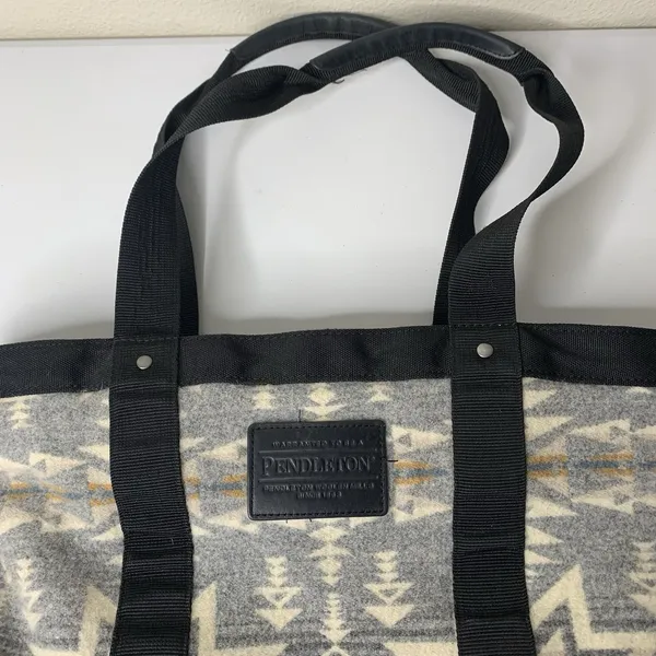 Pendleton Cowhide Leather Wool Travel Tote Zip Black Western - Image 2