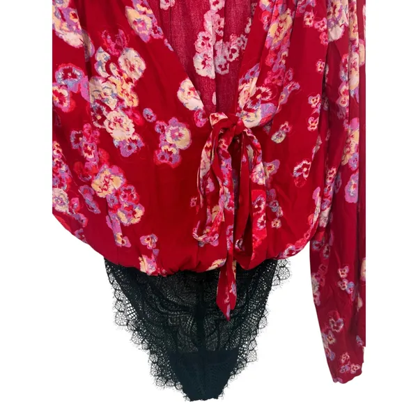 NWT Free People Intimately Forties Feels Floral Tie Front Lace Bodysuit Size Med - Image 9