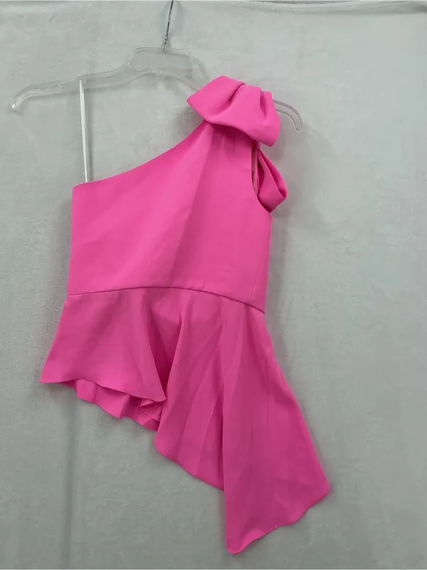 Amanda Uprichard Hot Pink One-Shoulder Top with Bow Detail 1018 - Image 4