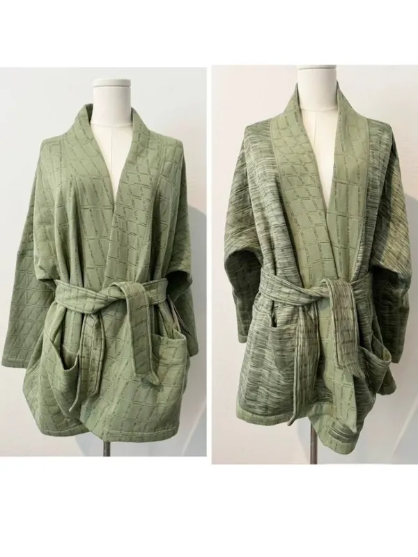 Nike Cardigan Size Small Oil Green Reversible Jacquard Knit Wrap‎ Pilates Cozy - Image 2