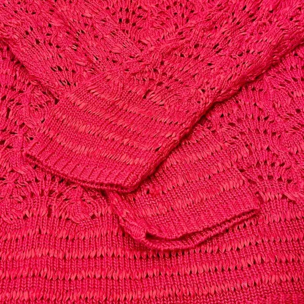 Chico's Pink Crochet Open Knit Long Sleeve Pullover Boho Sweater - Image 3