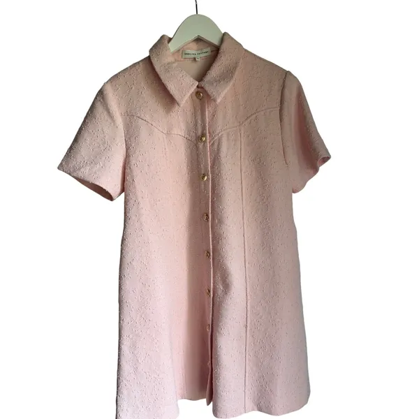English Factory Jackie O Mod Textured Shift Dress Pink Gold Buttons M - Image 2