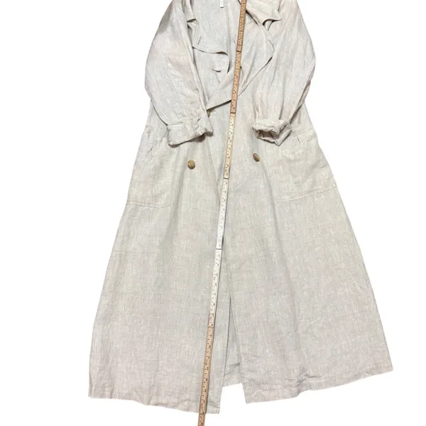 Avec Les Filles Oversized Light‎ Tan Linen Trench Coat Sz S Linencore Neutral - Image 8