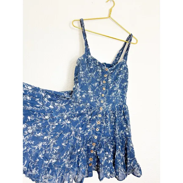 Free People Dance On The Blacktop Floral Mini Dress Size Large Blue Bohemian - Image 11