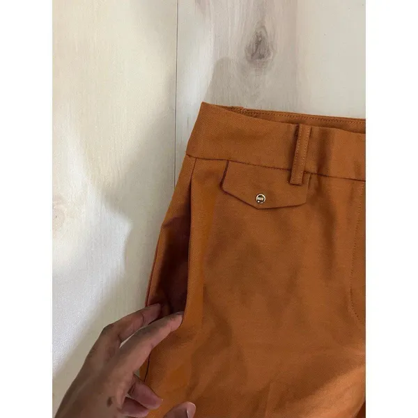 DKNY NWT Women Small Orange Flat Front Poly Rayon Trouser Pants Minimalist Chic - Image 3