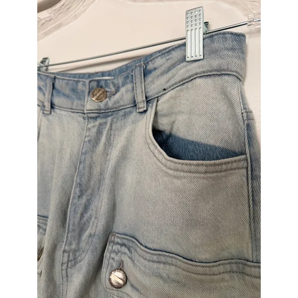 Zara Women Light Wash Multi Pocket Cargo Wide Leg Denim Jeans High Rise SIZE 4 - Image 13