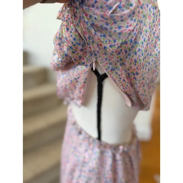 For Love & Lemons Phoebe Pink Floral Puff Sleeve Milk Maid Mini Dress Fairy - Image 9