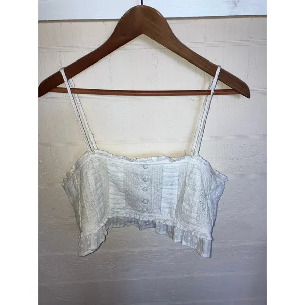 AMERICAN EAGLE Smocked Crop Top Size Large L White COQUETTE COTTAGE FEMININE - Image 3