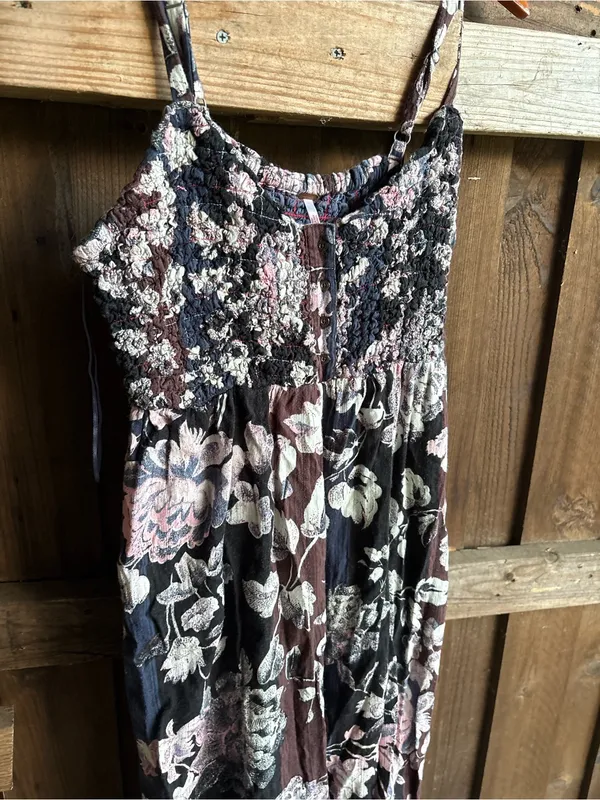 Free People Smocked Patchwork Boho Floral Wide Leg Jumpsuit - Image 2