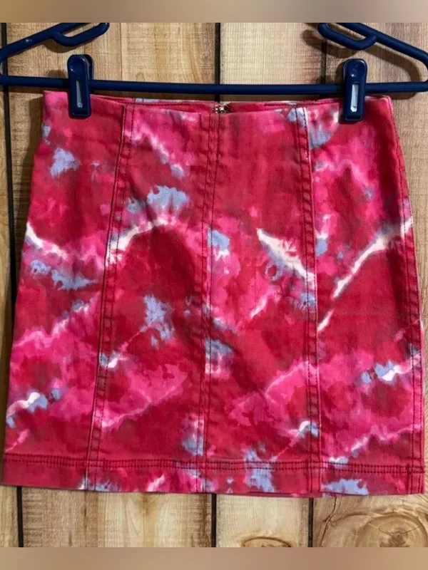 Free People Modern Femme Tie Dye Denim Mini Skirt High Rise Pink Size 2 - Image 4
