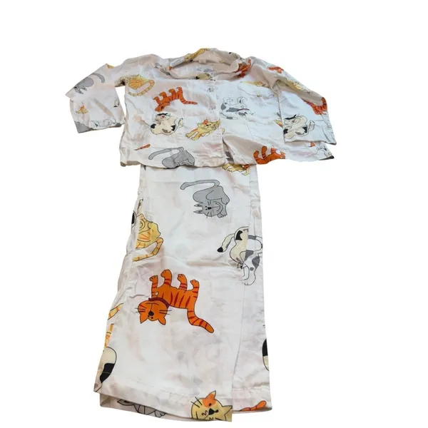 Aegean Apparel Cat Print 100% Cotton Pajama Set White Womens Medium EUC - Image 7